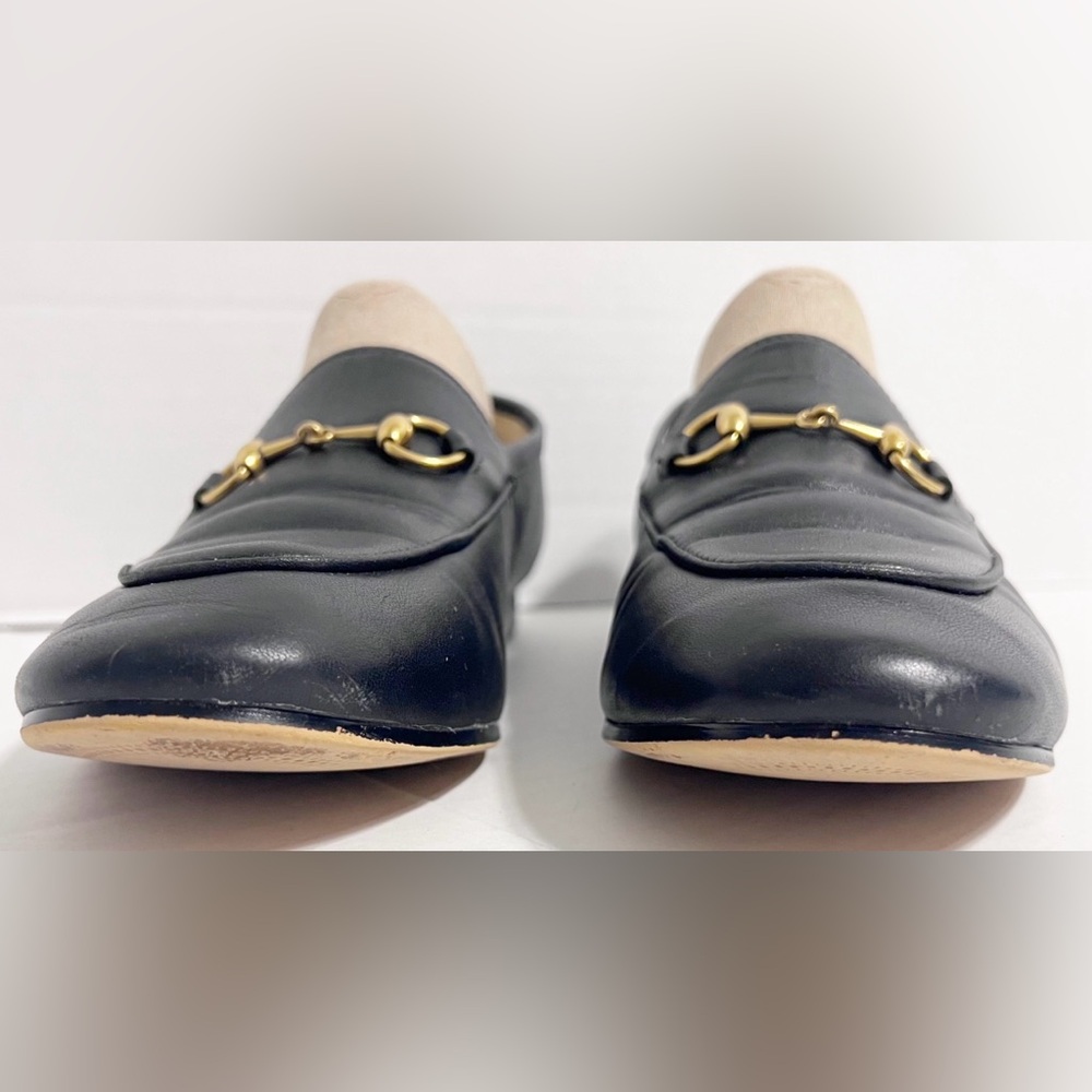 GUCCI Calfskin Jordaan Black Leather Loafers Horsebit Gold Hardware Size 38 - Picture 8 of 10